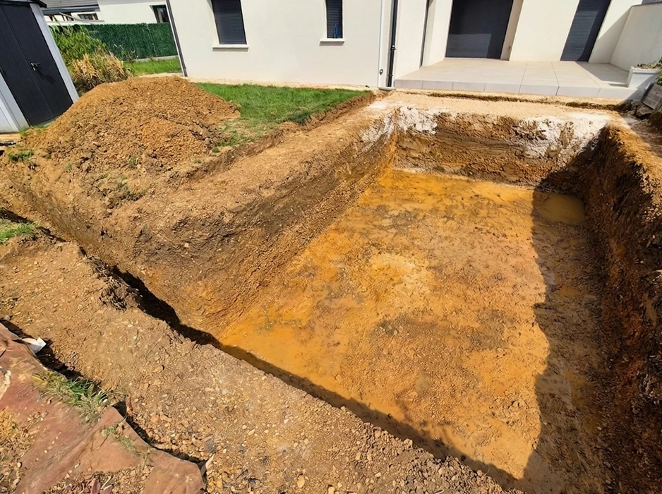 Allée résidentielle en béton désactivé avec bordures courbes, située dans un environnement pavillonnaire verdoyant